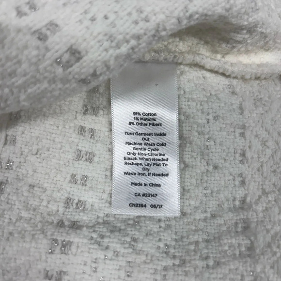 Talbots Woman Petites Ivory Metallic Stripe Textured
Knit Open Front Cardigan - Picture 9 of 11
